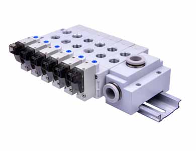 6HV Magnetventil - Airtac | 5/2 Wege | 1/8" Gewinde | Einfachwirkend Feder Rückstellung | 24VDC | Stapelbares Ventil | DIN Anschluss