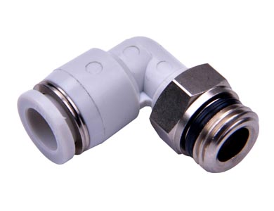 Winkel-Steckverschraubung - Airtac | Schlauch - 6mm | 1/8" G Gewinde männlich | Kunststoff | Grau