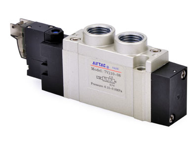 V7100 Magnetventil - Airtac | 5/2 Wege | 1/4" Gewinde | Einfachwirkend Feder Rückstellung | 24 VDC | 0.5M Kabel