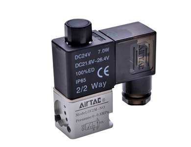 [3V2MNOB] 3V2M Magnetventil - Airtac | 3/2 Wege | NO | 1/8" Gewinde | mit Spule | 24 VDC | Verteilerblock montiert