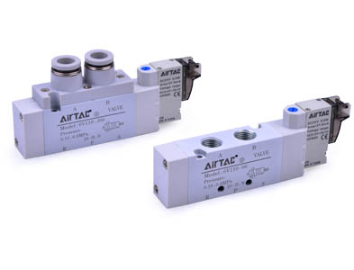 [6V21006B200G] 6V2 Solenoid Valve - Airtac | 5/2 Way | 1/8" G Thread Ports | Single acting spring return | 24 VDC | 2 Meter Wire