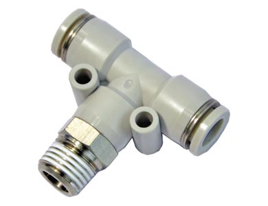 [PEB802] "T" Steckverschraubung - Airtac | Schlauch - 8mm | 1/4" Gewinde männlich | Kunststoff | Grau