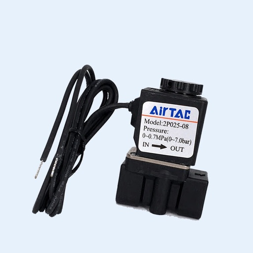 [2P02508BIG] Solenoid Valve - Airtac | 2/2 Way | NC | 1/4" Ports | With coil | 24VDC | Plastic body | Viton Seals